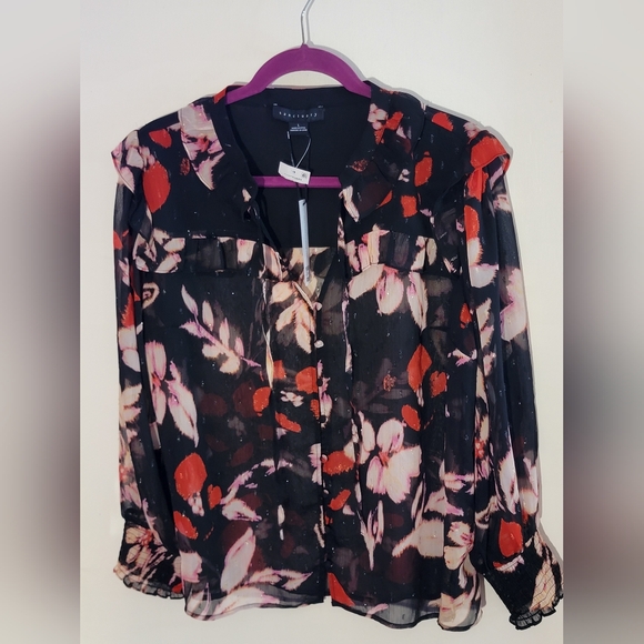Sanctuary Floral Sheer Blouse - Black and Red NWT - Picture 1 of 7